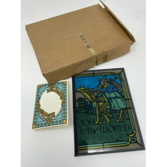 Vtg Joy to the World Christmas Yorkcraft Stained Glass 10x7 Seriglass Holiday - Picture 9 of 12